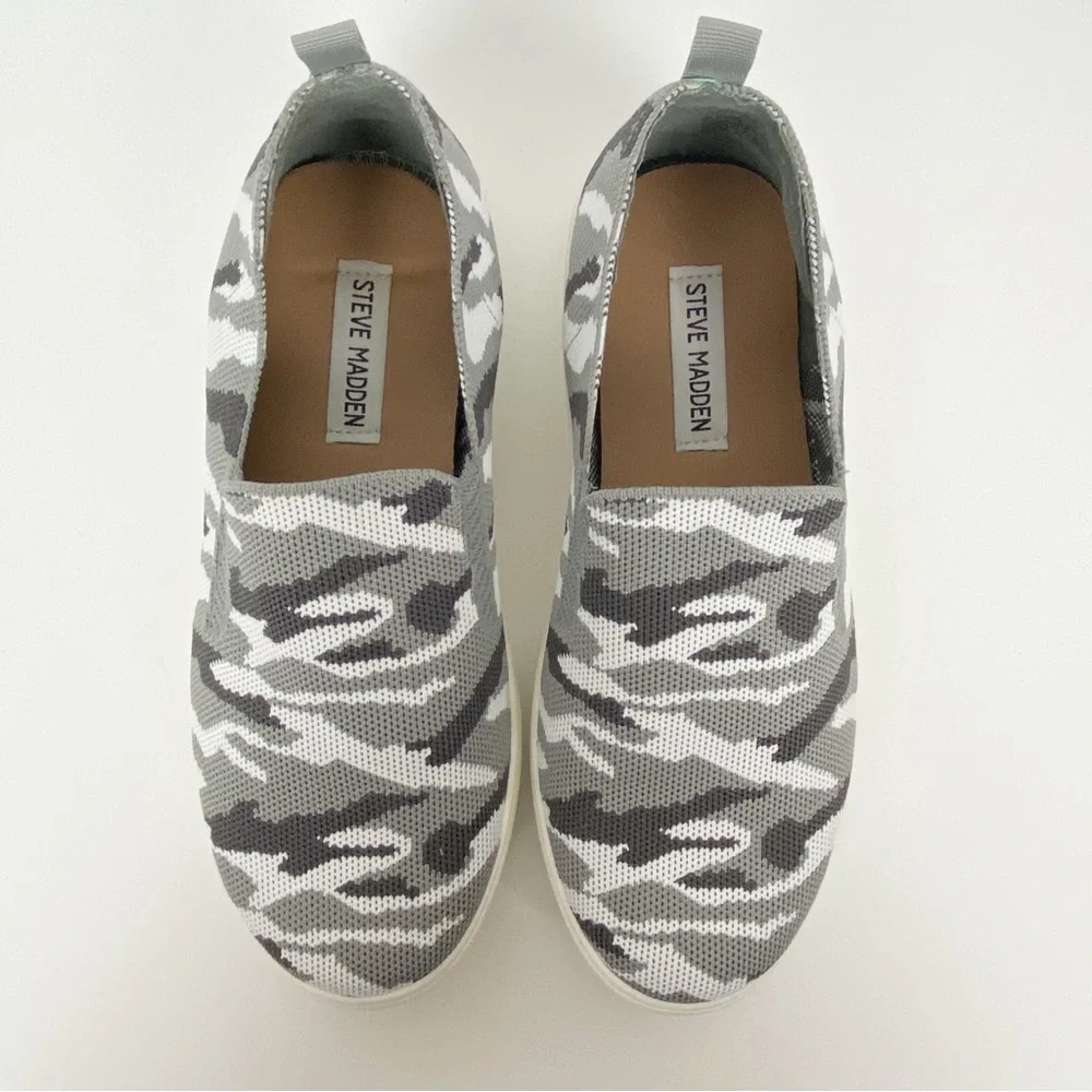 Steve Madden Size 7.5 Maygee Gray Camo‎ Platform Slip On Sneakers